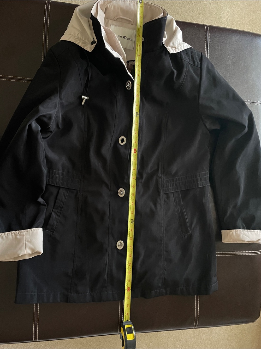 Black Women’s Waterproof Hooded Coat with Contrast Lining